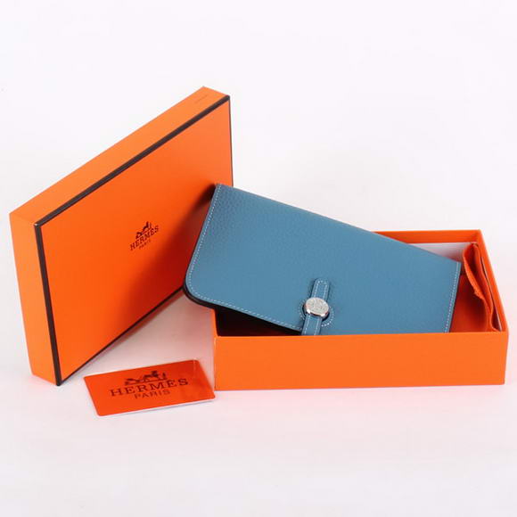 1:1 Quality Hermes Dogon Combined Wallets A508 Blue Replica - Click Image to Close